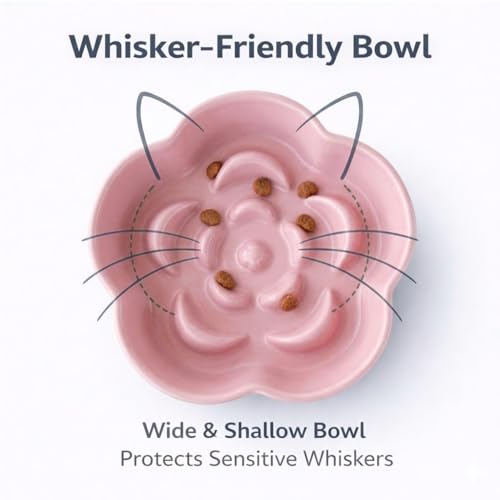 Elevated Ceramic Slow Feeder Cat Bowl (Blue/Pink)