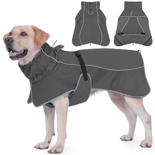 Dog Raincoat Waterproof Dog Coat with Polar Fleece Lining (Grey / Small)