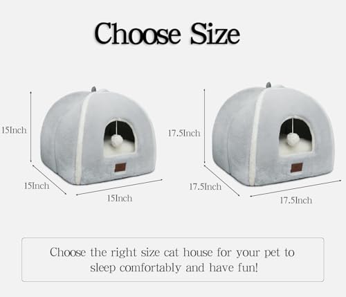 Cat Bed for Indoor Cats (Light Grey / 15"D x 15"W x 15"H)