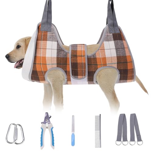 Medium Dog Grooming Hammock Harness (M (Leg Spacing: 9-12.5" / Max W: 50lbs) / Buffalo Orange)
