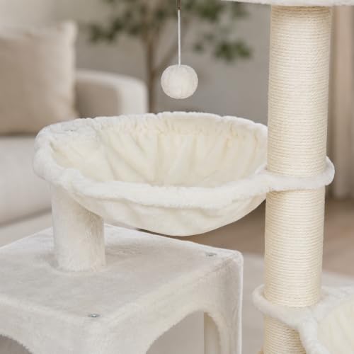 Cat Tree with Cat Condo and Two Hammocks (Small / Beige2)