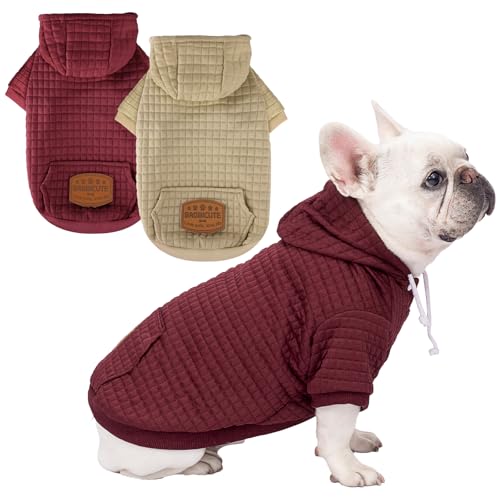 2 Pack Dog Hoodie Sweaters for Small Medium Dogs Warm Dog Clothes for Large Dogs Soft Waffle (Brown+Wine Red / L (Back: 19",Chest: 28", 44-55lbs))