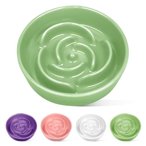Ceramic Slow Feeder Dog Bowls (M-1.5 Cups / 04-Green)