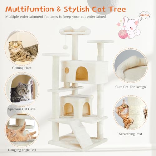 54 Inch Cat Tree Tower (Beige / 54 IN)