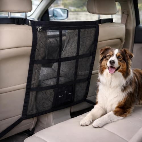 Dog Car Net Barrier with Zipper Pocket (Regular Buckle 35.4 x 23.6 in)