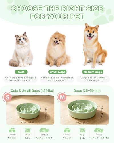 Ceramic Slow Feeder Dog Bowls Small Breed (S-0.6 Cups / 04-Green)