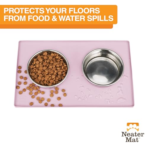 Neater Mat Pet Mats for Food and Water (16"L x 10"W / Light Pink)