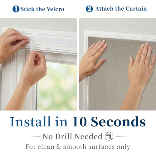 100% Blackout Curtains for Bedroom Stick On Curtain Window Shades Pull Down Blackout Window Cover No Drillng Self Adhesive Curtains No Rod Small Windows (46"W x 72"L (Pack of 1) / Light Brown)