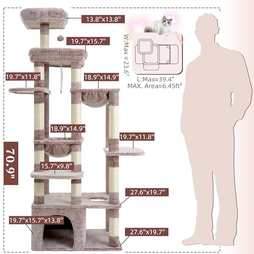 Cat Tree, 71-Inch Tall Cat Tower for Large Maine Coon Cats HCT037MU (Rosy Brown / XL)