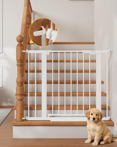 27 36.6 in Wide Baby Gate for Stairs and Doorways (White / 27-36.6"W x 28"H)