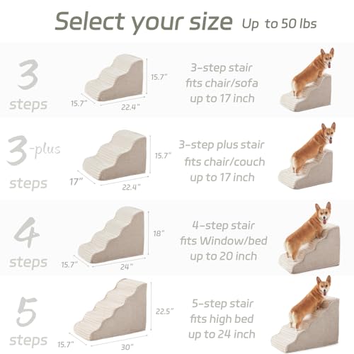 Dog Stairs for Small Dogs & Cats 22.5" H (Beige / Standard 5 Step-22.5"H)