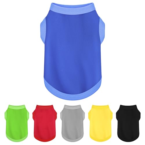 Elevate Your Dog's Fashion Quotient with Colorful and Breathable Sleeveless Cotton Shirts! Perfect Pet Apparel for Small to Medium Dogs Blue XS (XS-(2~4.5lb) | Chest(~13.7") / Blue)