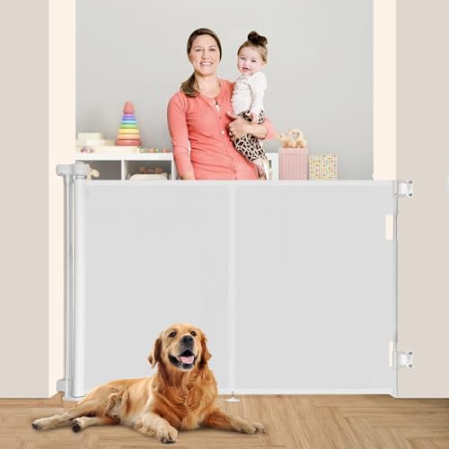 50 inch Reinforced Retractable Baby Gates 42 inch Tall (White / 42" Tall x 50" Wide)