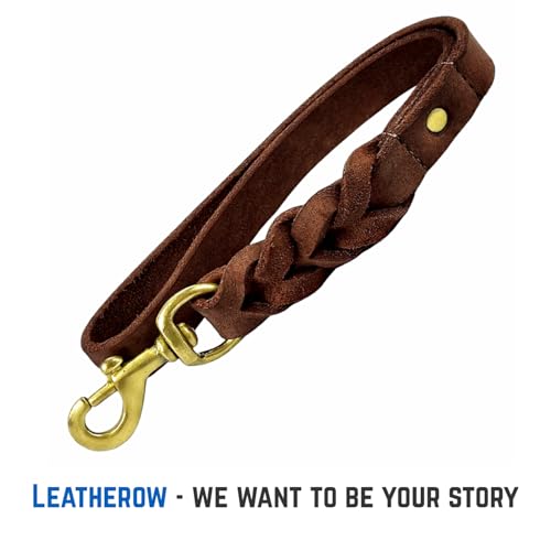 Leather Short Dog Leash 15 Inch (Brown / 1 FT)