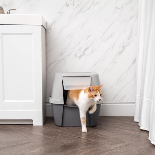 Large Front Door Cat Litter Box (Jumbo Enclosed / Dark Gray w/ Scoop)
