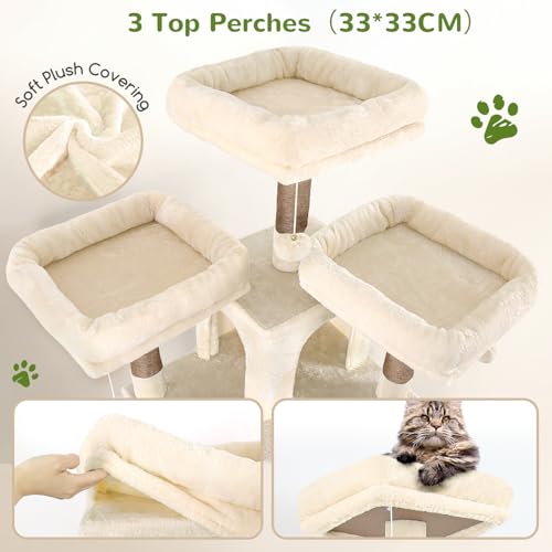 Big XL Cat Tower for Indoor Multiple Cats (Beige / 68 inch)