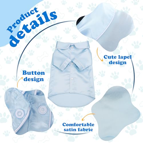 Dog Silk Pajamas Shirts Puppy Satin Pjs Pet Sleepwear Soft Faux Silk Lapel Two (M / Blue)