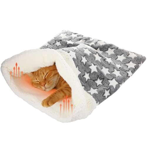 Self Heating Cat Sleeping Bag for Indoor Cats (Classic Style / Gray)