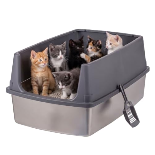XXL Stainless Steel Litter Box Enclosed High Sided for Cats (XXL / Stainless Steel)