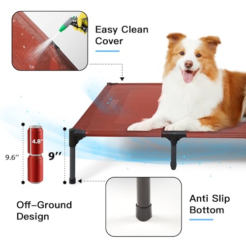 Elevated Dog Bed Waterproof Outdoor (XL (48"L x 36"W x 9"H) / Red)