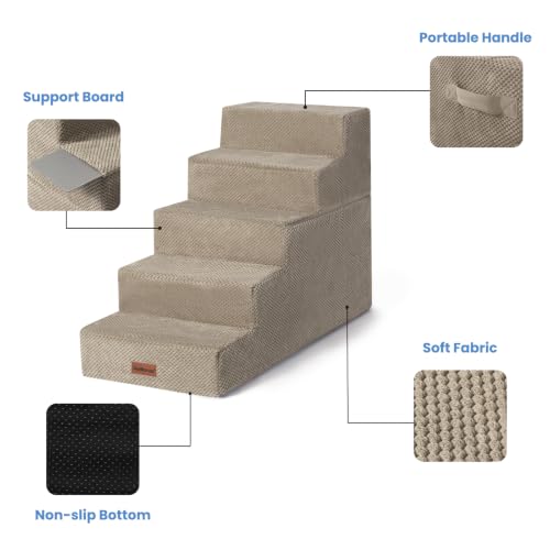 Dog Stairs for High Beds 22.6" H (Khaki / 5-Step 22.6" H)