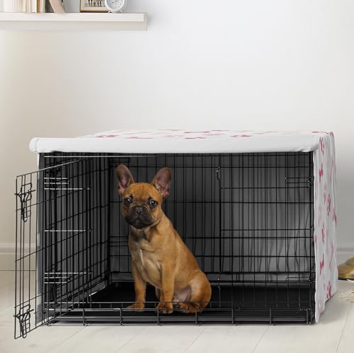30in. Small Medium Dog Crate Cover (Pink Paw Bone / 30.0"L x 21.0"W x 19.5"H)
