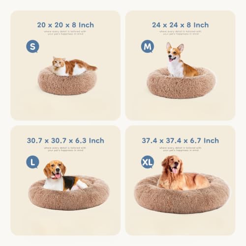 30.7 Inch Large Donut Dog Bed for Indoor Use (Brown / 30.7"x30.7"x6.3")