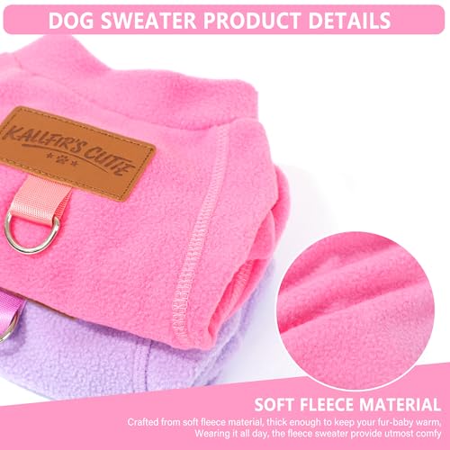 2 Pieces Dog Sweaters with Leash Ring Fleece Dog Winter Clothes for Small Dogs Girl Boy Turtleneck Pet Sweatshirt Puppy Pullover Sweaters Cat Apparel Clothing (Pink-Purple / XX-Small)