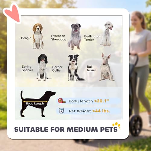 3 Wheel Pet Stroller for Medium Dogs Cats up to 44 lbs Gray (Gray)