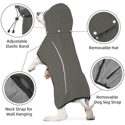 Dog Raincoat Adjustable Waterproof Pet Rain Jacket (Gray / Large)