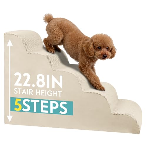 Dog Stairs for Small Dogs (Beige / 5-Step (H: 22.8IN))