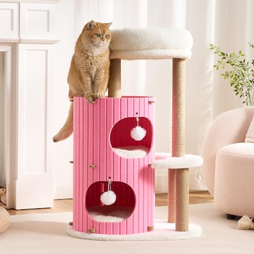 Modern Cat Tree for Indoor Small & Medium Cats (Blush Pink-36")
