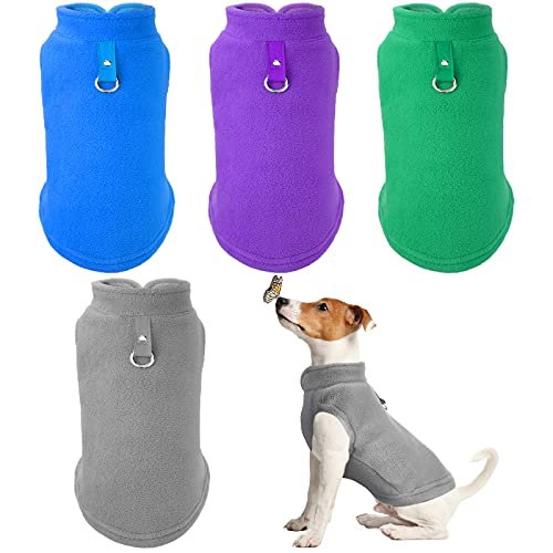 4 Pcs Fleece Dog Sweater Vest (Gray, Green, Purple, Blue / L)
