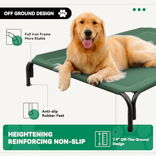 Elevated Dog Bed Outdoor Cooling Raised Cot for XL Dogs (XXL-53.9"L×35.8"W×7.9"Th / Green)