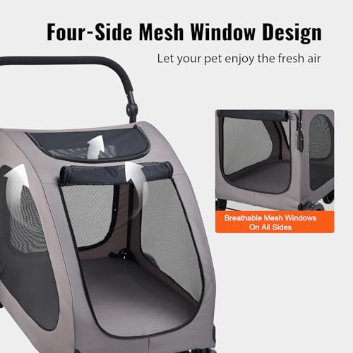 Pet Stroller 4 Wheels Dog Carrier with Brakes