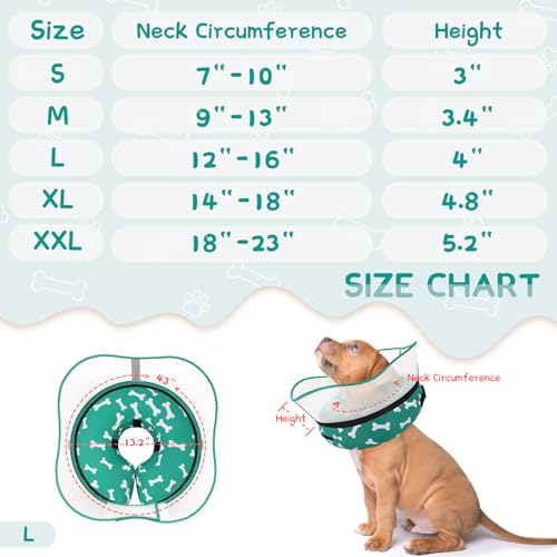 Raised Inflatable Dog Cone Collar to Stop Licking (T Bone Green / L(Neck 12"-16"))