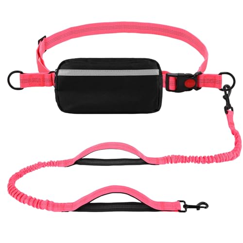 Hands Free Dog Leash with Zipper Pouch (Pink)