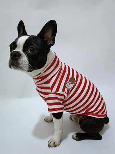 Turtleneck Dog Shirt Cute Doggie Embroidery Super Soft Dog Sweatshirt Stretchy Striped Puppy Pullover for Cats Small Medium Large Dogs (Red Striped / Medium)