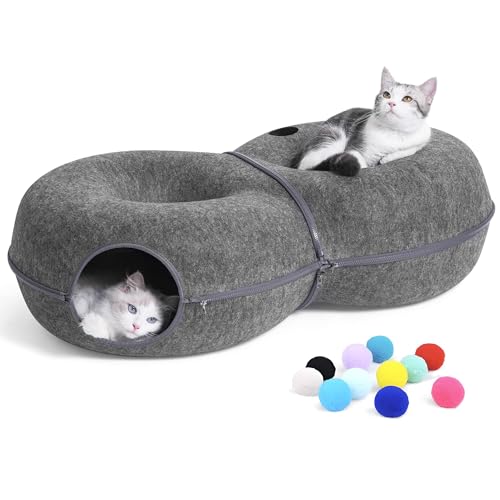 8 Shaped Large Cat Tunnel Bed for Indoor Cats (Dark Grey / Large (38 x 24 x 11 in))