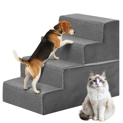 Dog Stairs for Small and Medium Dogs (Grey / Straight-18.11"H)