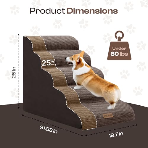 Extra Wide Dog Stairs for Large Dogs (Chocolate / Stairs- 25"H)