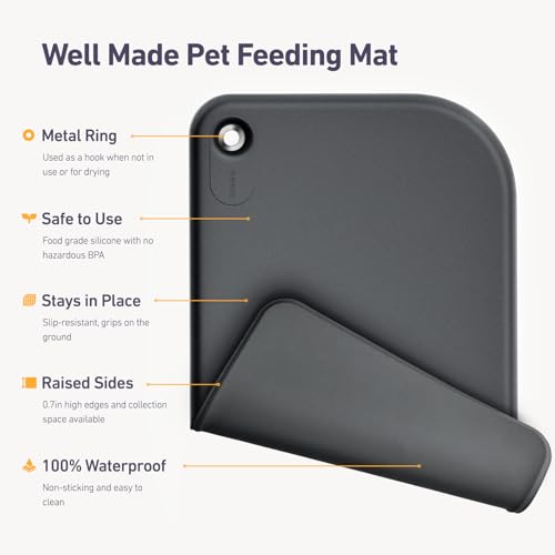Silicone Pet Feeding Mat with Metal Ring (Gray / 23"L x 23"W)