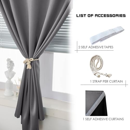 100% Blackout Shades Window Cover Self Adhesive Curtains Sticky Curtain Portable Easy Open Black Out Curtains for Bedroom Living Room No Drilling (Dark Grey/ Thickened / 59"W x 84"L (Pack of 1))