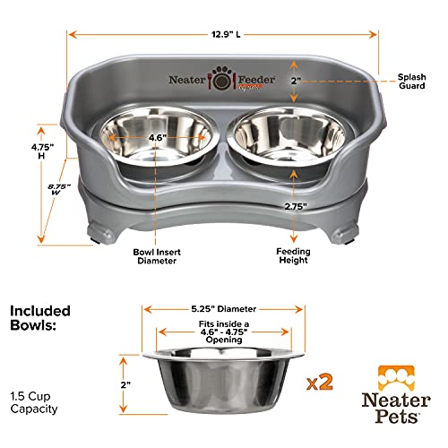 Express Mess Proof Dog Bowls Elevated for Small Breeds Under 15 Lb (Small w/ Standard Bowls / Gunmetal Grey)