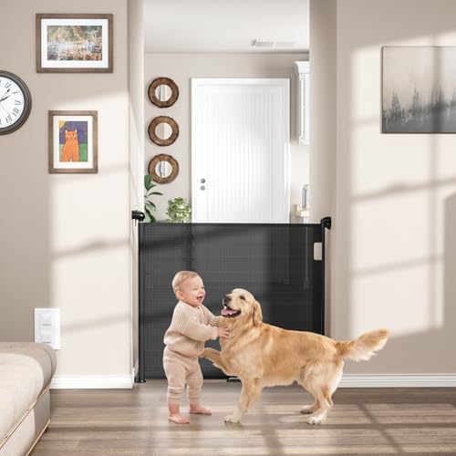 Retractable Baby Gates for Stairs (Black / 34" Tall x 72" Wide)