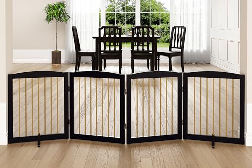 Freestanding Pet Gate for Dogs (24" Height-4 Panel / Black & Gold)
