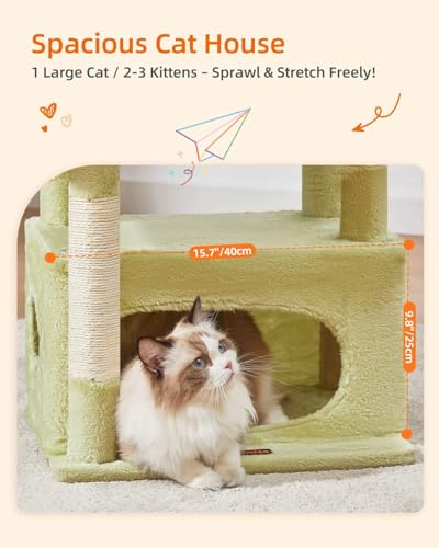 Cat Tree 38.5In Cat Tower for Indoor Cats (Green and Beige / 38.5 Inches)