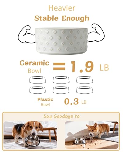 Ceramic Dog Bowl Set of 2 with Wood Stand (M-3.5 Cups / 02-Clover & Daisy)