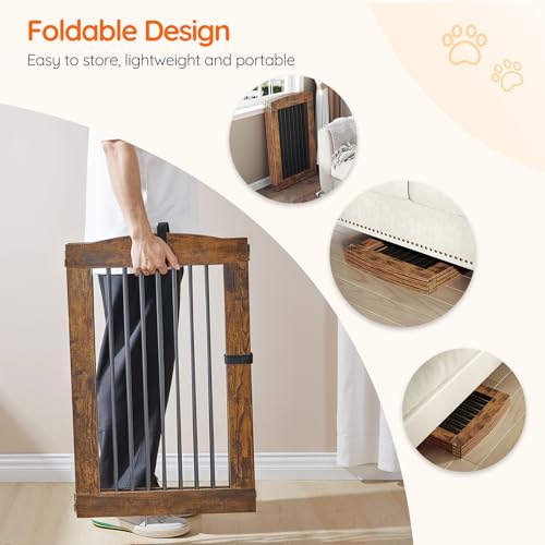 Indoor Dog Gate with Support Feet (Rustic Brown / 【4 Panels】80.3"L x31.5"H)