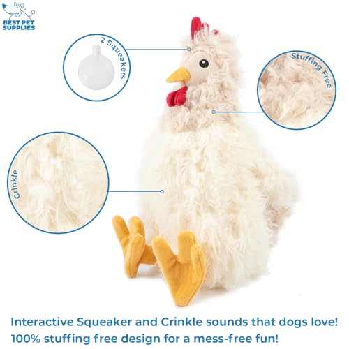 Interactive Squeaky Dog Chew Toy (Crinkle Chicken (Brown, Beige, Wine Red) / Large)